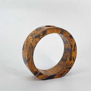 Mango Wood Hand Turned Ring Modern Sculpture Tealight Candle Holder Burl Mid Mod